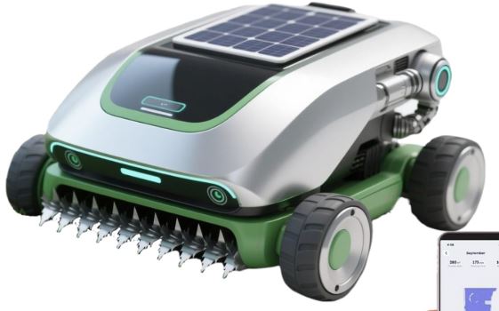 Tondeuse à gazon autonome connectée à énergie solaire avec vision RTK/IA