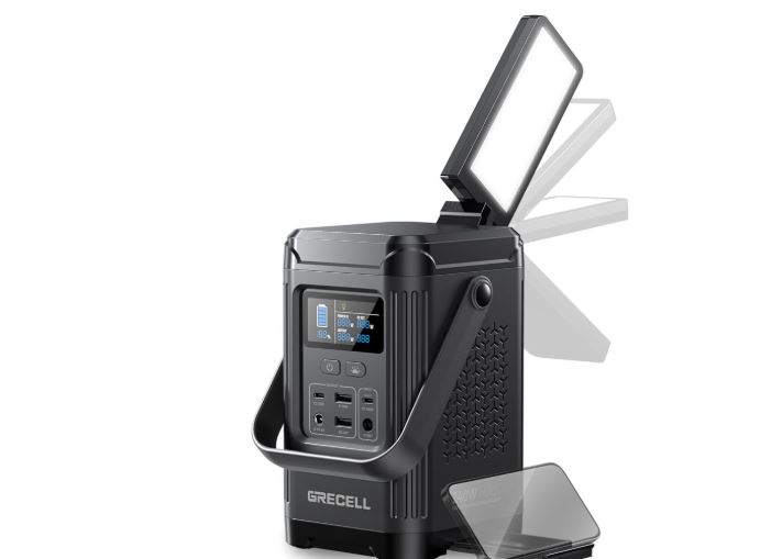 Station d’alimentation portable GRECELL 240W avec support de téléphone et lumière LED réglable