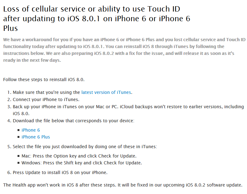 Apple remplacera les iPhone 6+ défectueux et corrigera le bug d’iOS 8