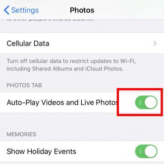 Comment désactiver la lecture automatique dans Photos ?