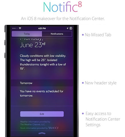 cydia tweak iOS 8 notification center iOS 7 jailbreak notification center redesign