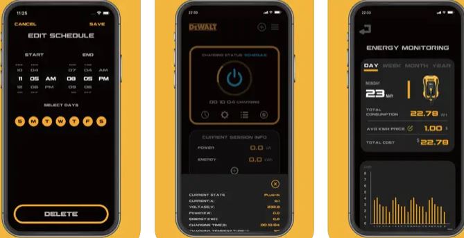 Chargeur de véhicule électrique murale 48 ampères.connecté via l’application DEWALT niveau 2