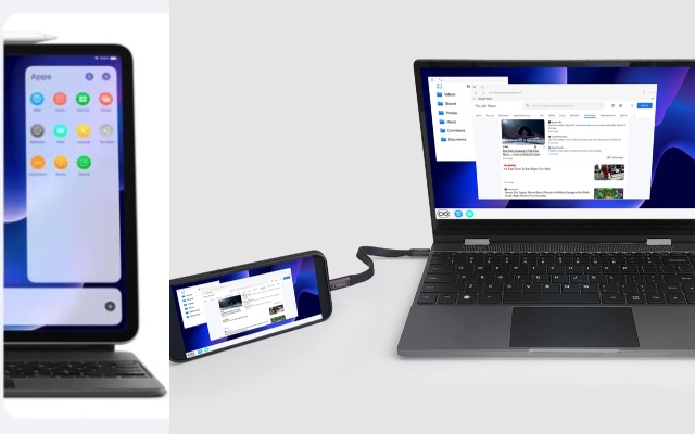 Convertisseur NexDock iPhone 15 en ordinateur portable avec l’application infiniteX2P