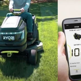 Tracteur de tonte électrique Ryobi 80V avec connectivité application