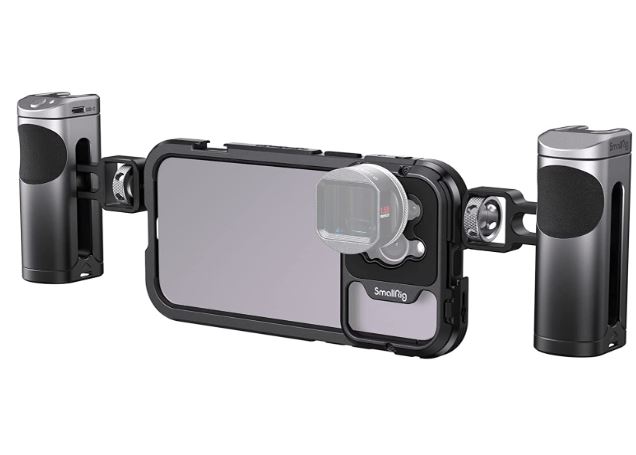 Monture vidéo iPhone 14 Pro Max avec double poignée SmallRig