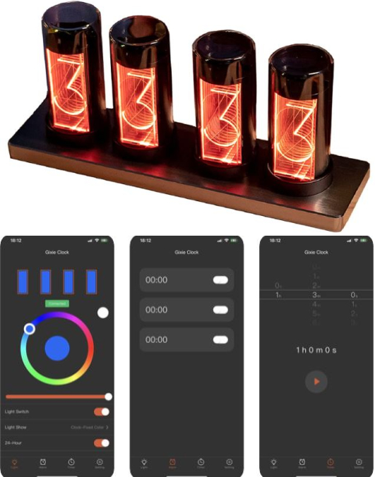 Horloge Gixie Clock Mini de style Nixie avec application iPhone/Android