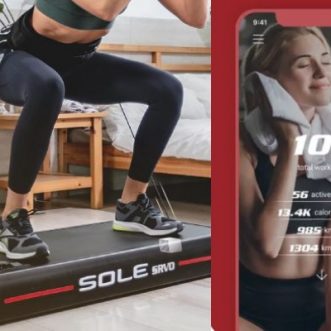 Entraînement de force connecté à domicile avec l&rsquo;application SOLE SRVO, salle de sport à la maison