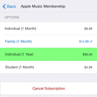 Un forfait annuel à 99 $ ajouté à Apple Music