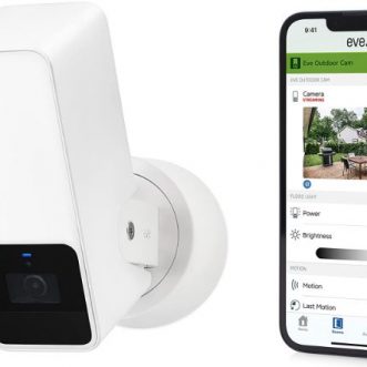 Caméra de surveillance extérieure Eve avec vidéo sécurisée HomeKit et projecteur intégré