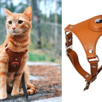 Harnais pour chat AirTag en cuir Keepaws