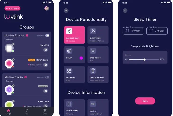 Lampe de relation à distance infinie Infinity par LuvLink avec application