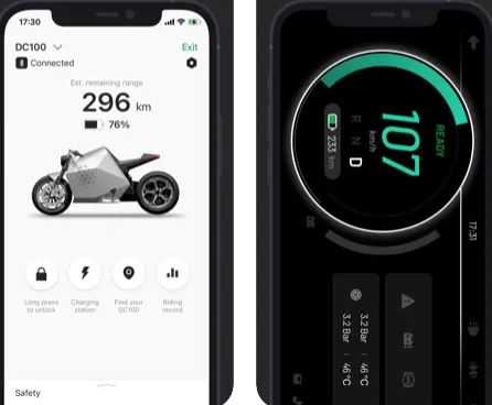 Le DC100, motocyclette électrique de Davinci Motor avec connectivité smartphone