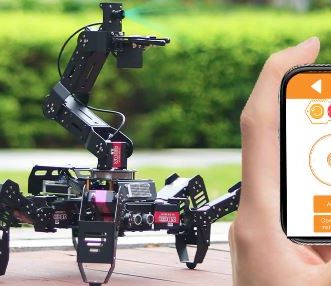 Robot hexapode SpiderPi Pro avec vision par intelligence artificielle, bras robotique, commande Python et application