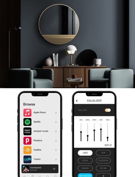 Miroir sonore avec haut-parleur Alexa