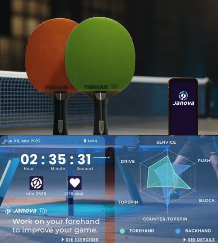 Raquette de tennis de table intelligente JANOVA avec application AI